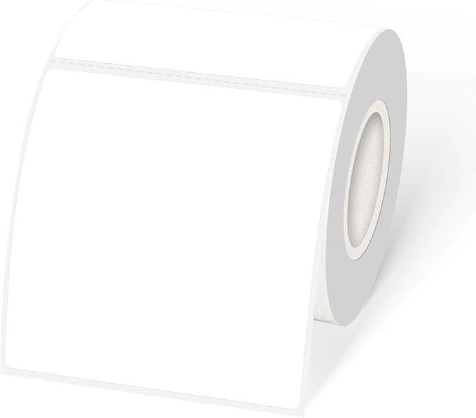 Square Thermal Labels Printer Stickers- 3" x 3", White Self-Adhesive Square Direct Thermal Labels Stickers, Waterproof/Perforation Line Design- 200 Sheets