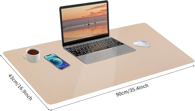 Bloss Leather Desk Pad, Mouse Pad, Non-Slip Desk Protector Mat, Leather Desk Blotter, Computer Desk Pad, Waterproof Desk Mat for Home Office and Decor - Beige (35.4×17Inches)