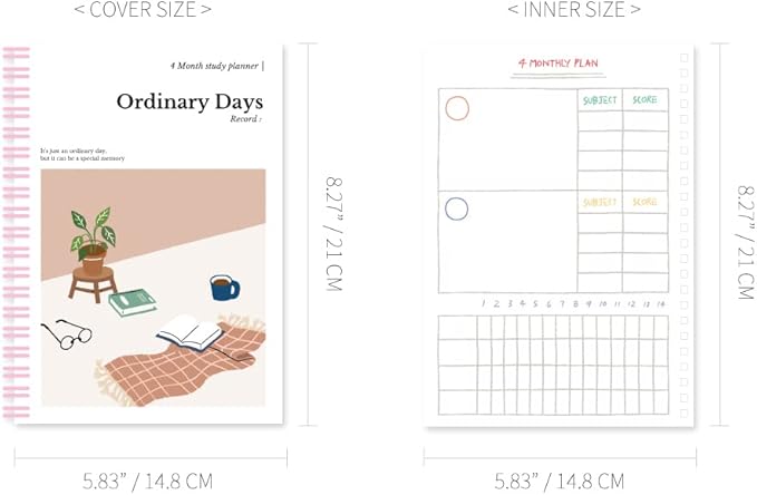 Monolike Ordinary days 4 Month Study Planner, Blanket - Academic Planner, Weekly & Monthly Planner, Study plan
