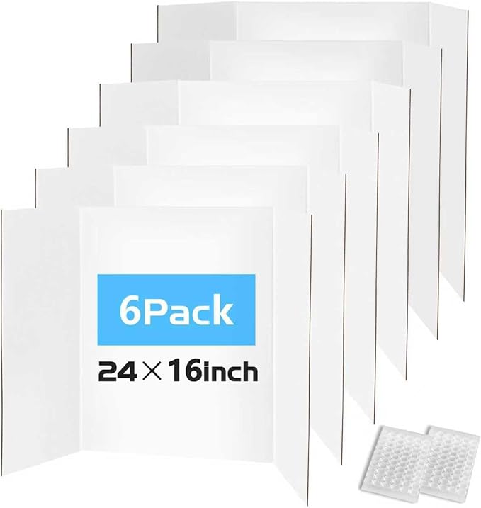 Trifold Poster Board 24"x16", 6 Pack Small Corrugated Boards for School Projects, Science Fairs, Office Presentations