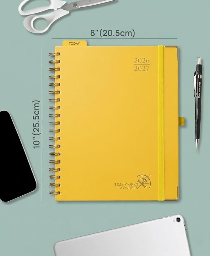 POPRUN 2026-2027 Academic Year Weekly and Monthly Planner Calendar,Jul 2026 - Jun 2027，10" x 8"， Daily Agenda Book & Appointment Book with Hourly Schedule, Tabs, Hardcover, School and Office Supplies - Light Yellow