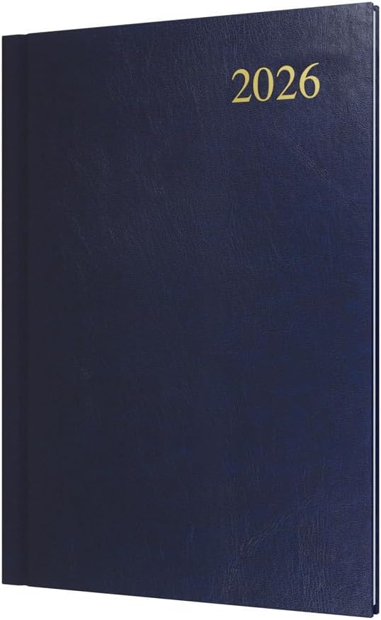Collins - Essential - 2026 12 Month Calendar Year Planner, Week-To-View Diary, A5 Hard Cover - Dark Blue (ESSA53.65-26)