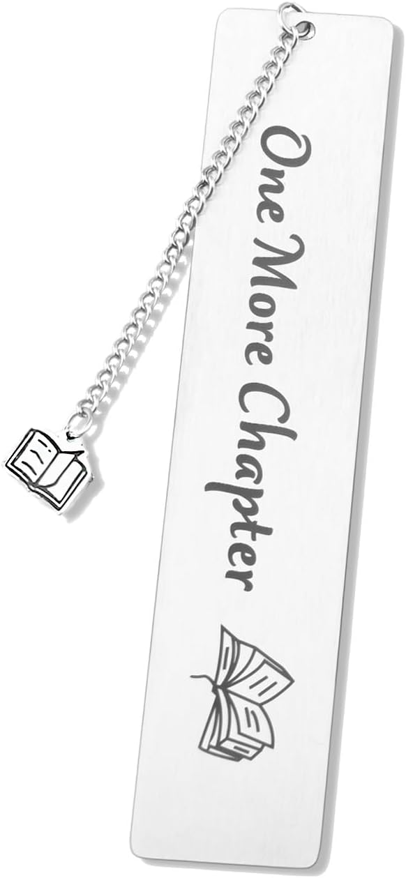 One More Chapter Metal Bookmark, Stainless Steel Book Marker for Women & Men, Book Lover Gifts for Readers, Reading Accessories, Teacher Birthday Retirement Gifts