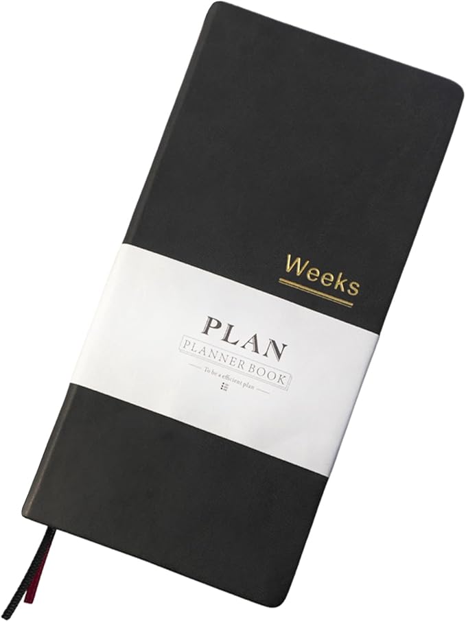 Fromthenon PU Leather Weekly Plan Portable Planner Year Month Week Mini Slim Notebook Journal Schedule For Traveler Student Office (Black)