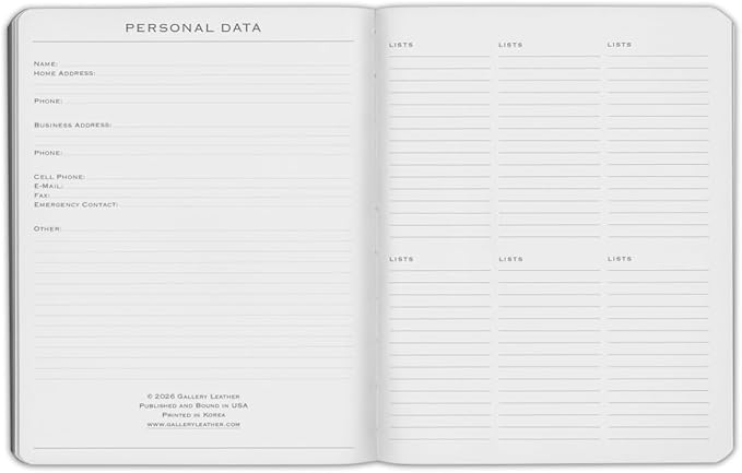 Gallery Leather Family Planner 2027, for moms, Elegantly Bound Calendar Planner and Notebook with Stylish White Page Edges, 18 Months - Acadia Hydrangea - 9x7"
