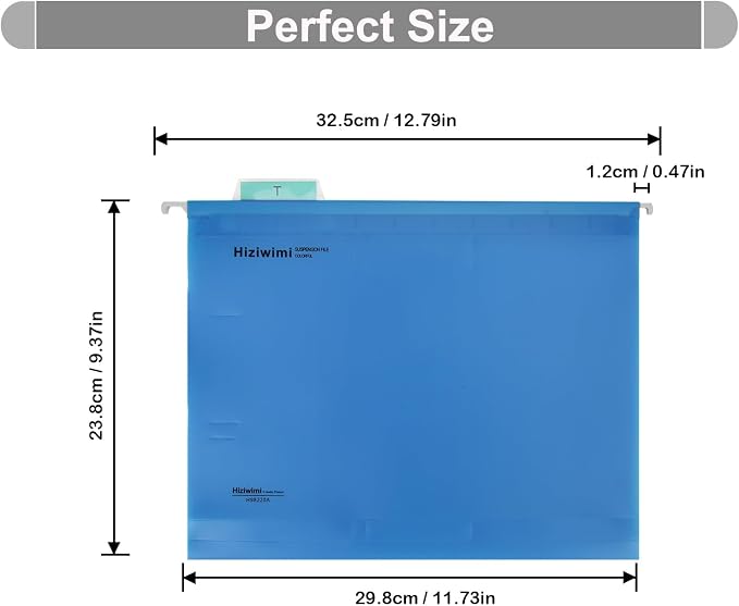 30 Pcs PP Hanging File Folders Letter Size,Blue Hanging Folders with Tabs,File Folders for Filing Cabinet Hanging Files for Bulky Files,Medical Charts,Office AMD School Desktop File Storage