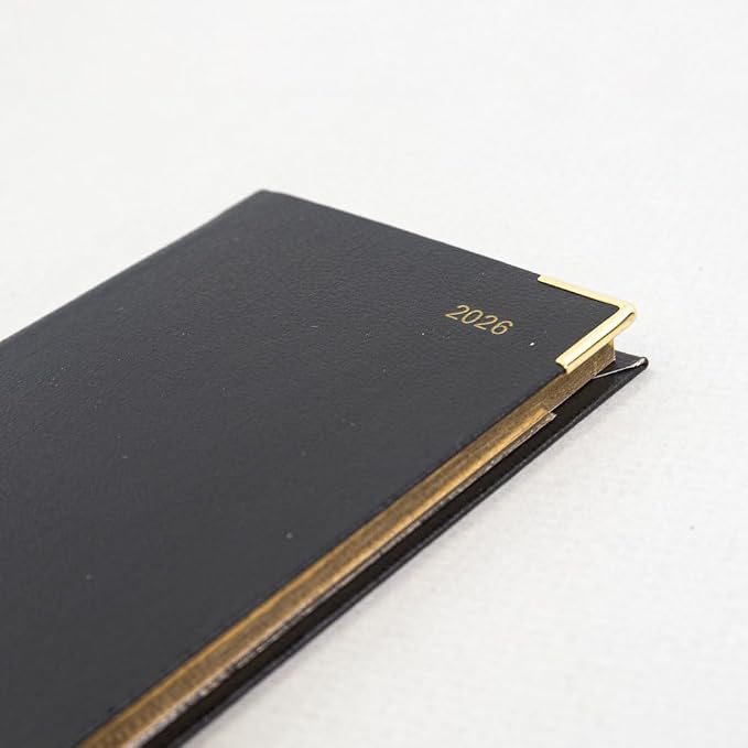 Letts of London® 2026 Classic Weekly/Monthly Appointment Book and Planner, 12 Months, January to December, Gold Corners, Horizontal, Slim Size, 6.625" x 3.25", English, Black (C32SBK-26)