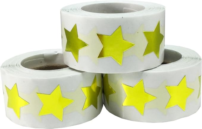 Metallic Gold Star Stickers, 3/4 Inch, 500 Metallic Plastic Labels per Roll - Perfect for Rewards, Decorations, and Crafts in Schools, Offices, and Home Use