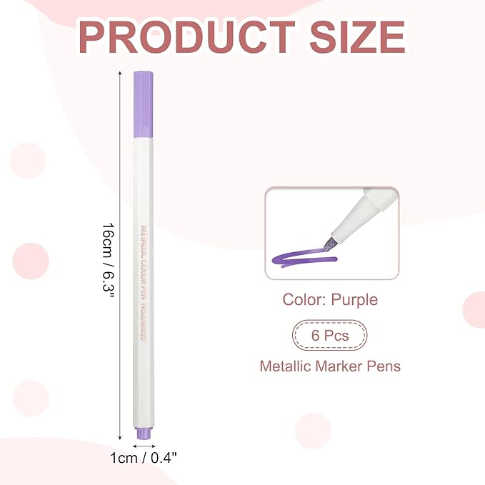 PATIKIL Metallic Marker Pens, 6Pcs Permanent Markers Medium Tip Quick Dry Paint Pen on Plastic Wood Stone Glass Canvas DIY Crafts Art Supplies for Drawing Writing Marking, Purple