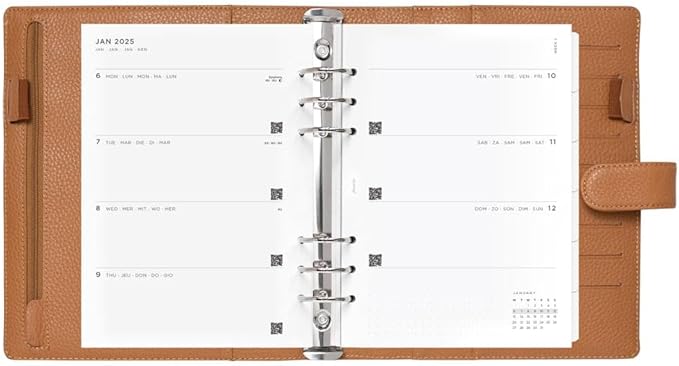 Filofax Norfolk Organizer, A5 Size, Almond - Soft, Full-Grain Leather, Six Rings, Week-to-View Calendar Diary, Multilingual, 2025 (C022634-25)