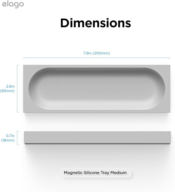 elago Smart Magnetic Desk Mat Pencil Tray – Soft Silicone Organizer for Office Supplies, AirPods, Glasses, Pens – Noise-Free, Non-Slip, Washable, Item for Desk Management [Medium] (Light Grey)