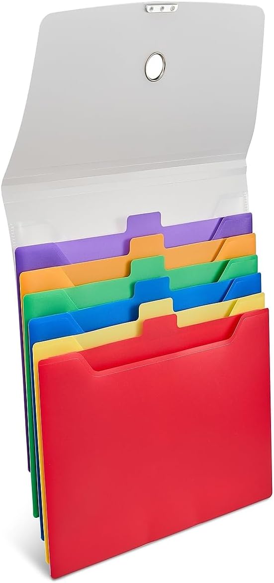 Staples Cascading Poly Expanding File, 6‑Pocket Letter‑Size Organizer, Wall‑Hanging Vertical Design, Multicolor – Space‑Saving Document Storage