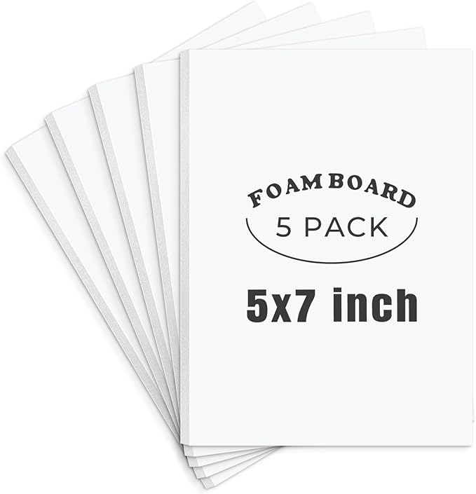 AUEAR, 5 Pack 5x7 White Foam Boards, Foam Core Poster Board for Display, Mounting, Print, Presentation and Projects, 1/8'' Thick