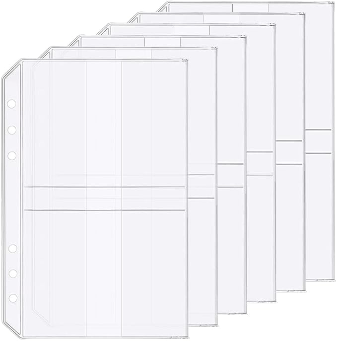 Zelten 6 Pack A5 6 Holes Binder Name Card Holder Plastic Business Card Organizer Binder Coupon Holder Waterproof 6 Holes Card Holder for Personal Organiser