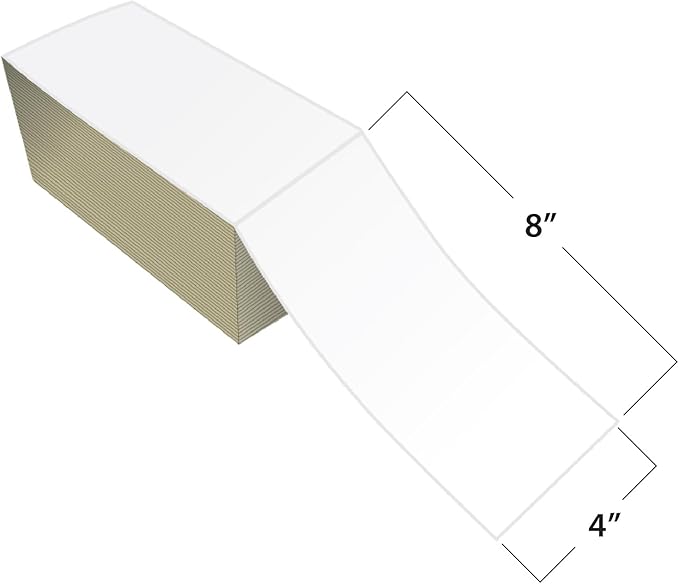 Blank Labels Direct Fanfolded Thermal Labels 4" x 8" Label 1000 Labels Per Stack with Perforations 3 Stacks per Case