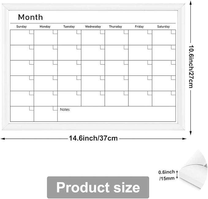 Umtiit Monthly Calendar Dry Erase Whiteboard 10.6 x 14.5 inch(27 x 37 cm), White Wood Frame, Magnetic Surface Whiteboard for Planning/Schedule/School Timetable/Memo (WH-2737C,US)