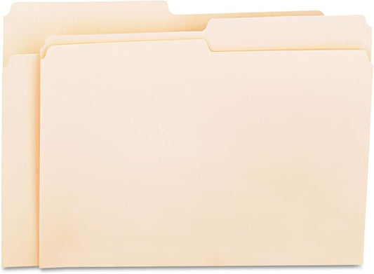 Universal UNV12112EE 1/2-Cut Assorted Top Tab File Folders - Letter Size, Manila (100/Box)
