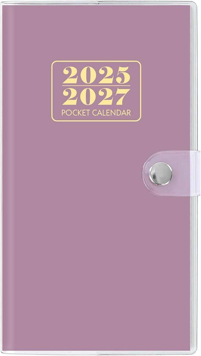 Pocket Calendar 2025-2027, Monthly Purse Planner (6.7" x 3.7") Runs from July 2025 to December 2027, Solid Purple Pocket Calendar with PVC Cover for Planning, Organizing, and Office Use