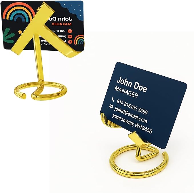 Gold Business Card Holder for Desk | Stainless Steel Business Card Holder for Women Gold | Cute Card Holder for Women Desk | Vertical Business Card Display for Men & Womens