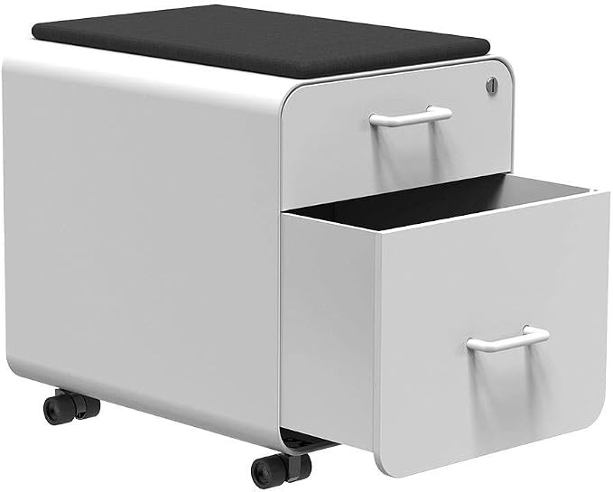 Monoprice Round Corner 2-Drawer File Cabinet - White, Lockable with Seat Cushion - Workstream Collection (137881)