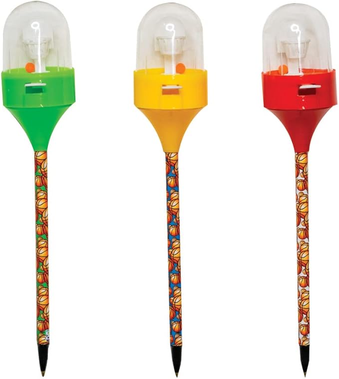 Geddes Shooting Hoops Fidget Pens for Kids (12 Pack) - Basketball Design Novelty on Each Barrel - Black Ink Colorful