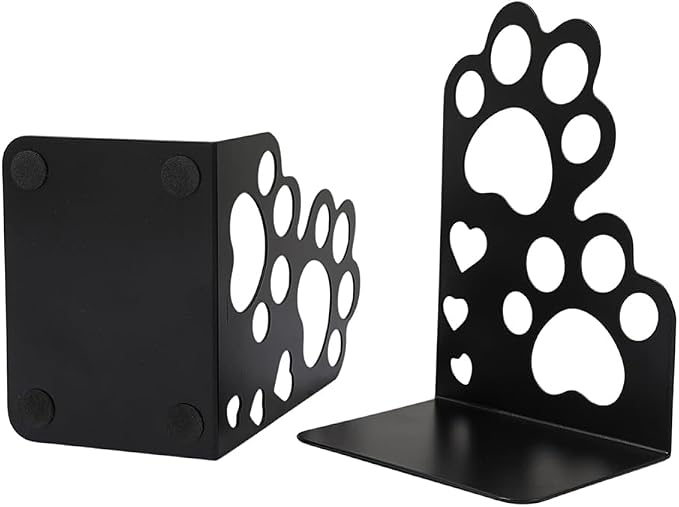 Book Ends, Bookends, Book Ends for Shelves, 2Pair Non Skid Metal Book Divider Decorative Holder, Abstract Art Desgin Book Stopper Supports for Office, Home (Cat Paw)