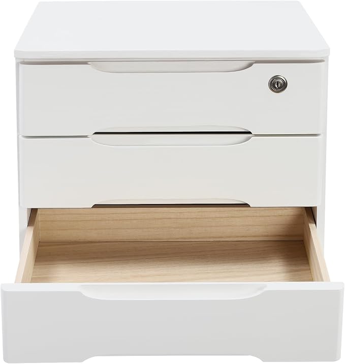 3-Tier Desk Organizer with Lockable Drawers,1 Locks & 2 Keys, Wooden Desktop Storage Box, Categorized Storage Desktop File Cabinet(White)
