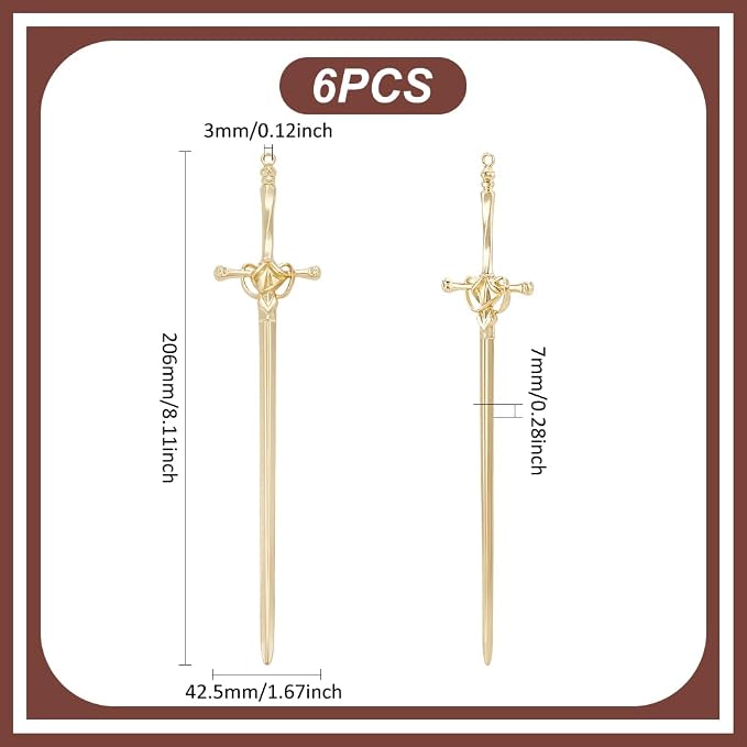UNICRAFTALE 6Pcs Sword Bookmarks Sword Hair Pin Vintage Golden Metal Pendant Bookmarks Hair Pins Sticks Ancient Large Sword Bookmark Charms for Book Lovers Presents Reading Crafting Gifts