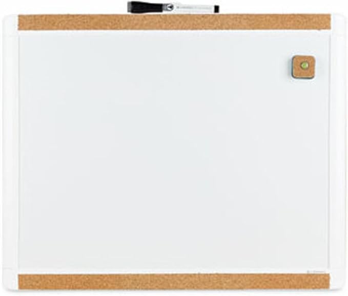 U Brands PinIt Combination Dry Erase Board White Board with White Frame, Office Supplies, Includes Marker and Magnet, 16” x 20”