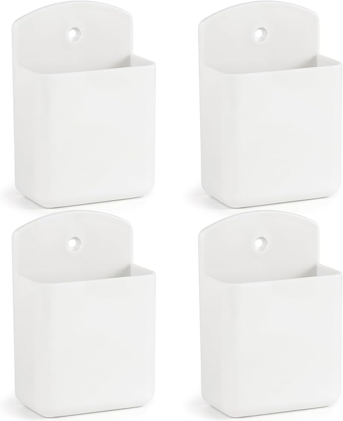 4 Pcs Remote Control Holde Wall Mount, TV Controller Holder, Self Adhesive Remote Holder, Wall Pen Holder Storage Accessories for Home Office School (White)