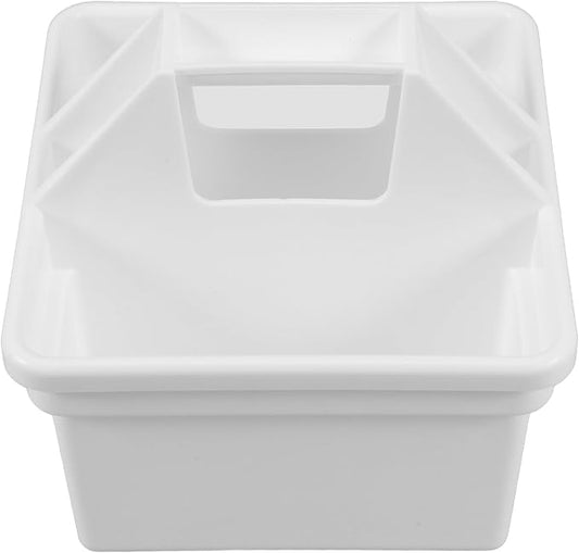 VILLCASE Multifunctional Plastic Caddy Organizer with Handle for Desk Storage Sturdy PP Material Pen and Pencil Holder Small Compartments for Office Supplies and Craft Tools White Desktop