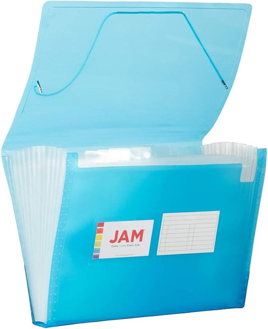 JAM PAPER Accordion Folders - 13 Pocket Plastic Expanding File - Letter Size - 9 x 13 - Blue Grid - 2/Pack