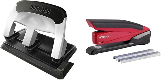 Bostitch Office Heavy Duty 40-Sheet 3 Hole Punch and One Finger Stapler with 210 Staples, Staple Remover, and Hidden Storage