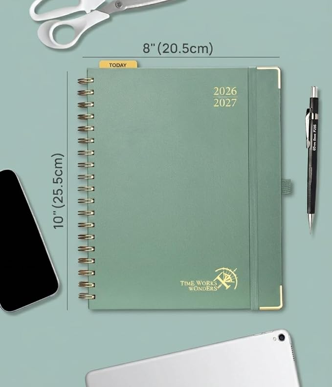 POPRUN 2026-2027 Academic Year Weekly and Monthly Planner Calendar,Jul 2026 - Jun 2027，10" x 8"， Daily Agenda Book & Appointment Book with Hourly Schedule, Tabs, Hardcover, School and Office Supplies - Midnight Green