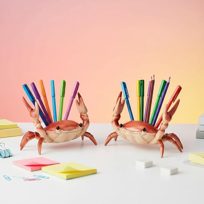 2PcsCreative Crab Pen Holder Weightlifting Crabs Pen Stand Storage Rack, Office Desktop Decoration, Pencil Holders Desk Supplies Holders and Dispensers, Desk Accessories and Workspace Organizers (Red)