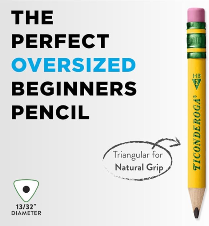 Ticonderoga My First Half-Size Wooden Pencils, Large Triangle-Barrel Pre-Sharpened #2 (HB) Short 4.5" Yellow Pencils with Erasers, Yellow, 12/Pack, Case of 72 Packs