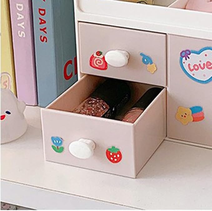 Desk Organizer, Cute Multi Layer Plastic Desk Drawer Organizer Desktop Organizer Makeup Organizer Pen Holder for School Home Office Supplies (Light Pink)