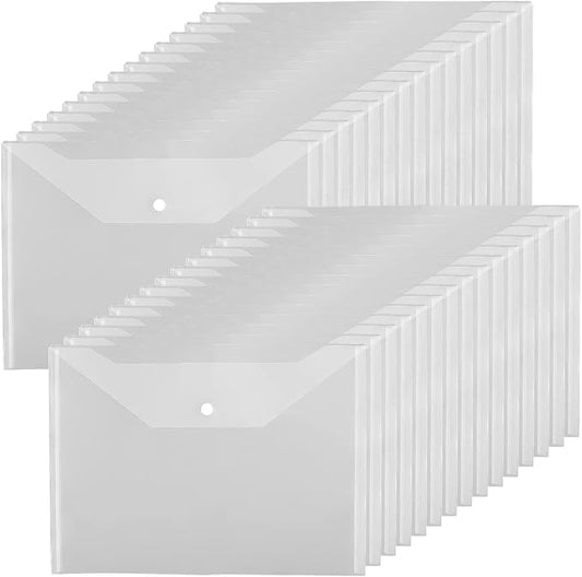 JIKIOU 30pcs Plastic Envelopes, Clear Reusable Poly Envelope Waterproof File Folder with Snap Button, Us Letter/A4 Size