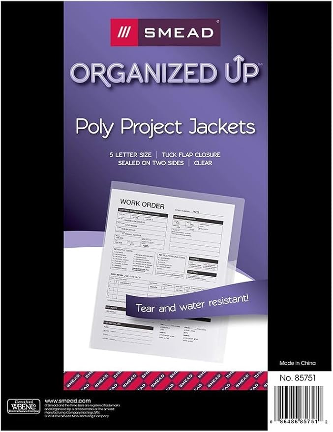 Smead Organized Up Poly Translucent Project File Jacket, Letter Size, Clear, 30 per Pack (85753)