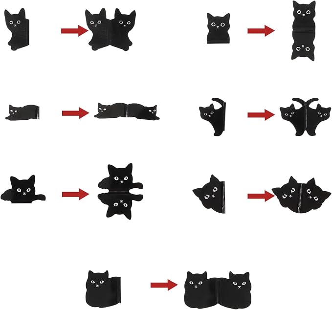 Black Cat Bookmarks, 7 Pcs Magnetic Cute Kawaii Page Markers Clip for Reading, Funny Cat Book Markers for Book Lovers Women, Cool Bookish Gifts for Teens Students Teachers, Reading Accessories