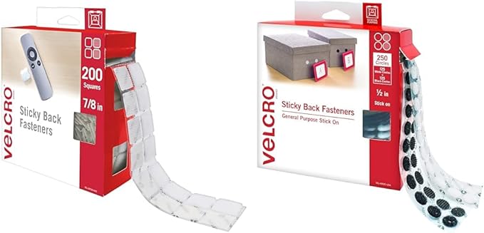 VELCRO Brand Mounting Squares 200pk 7/8" White & Dots with Adhesive 250 Sets White and Black Assorted for Teacher Supplies