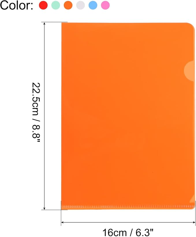 PATIKIL L Type Folders, 12 Pack A5 8.8 x 6.3 Plastic File Project Pockets Clear Paper Document Jacket Sleeve for Office, Multicolor