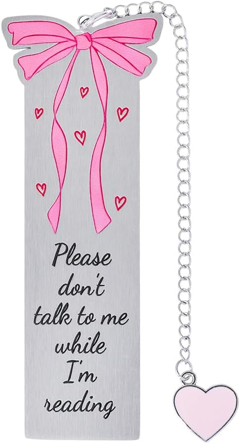 ZhuoXing Pink Bowknot Stainless Steel Bookmark - Cute Bowknot Patterns & Heart Pendants, Ideal for Female Readers, Set of 5
