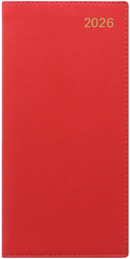 Letts of London® 2026 Belgravia Weekly/Monthly Appointment Book and Planner, 12 Months, January to December, Italian Leather, Horizontal, Slim Size, 6.625" x 3.25", English, Red (C33SRD-26)