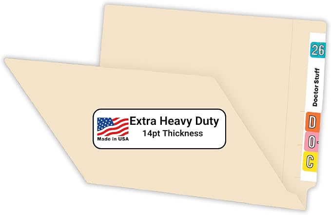 Manila File Folders, Doctor Stuff, Letter Size Reinforced End Tab Folder, 14 pt Stock, Box of 50