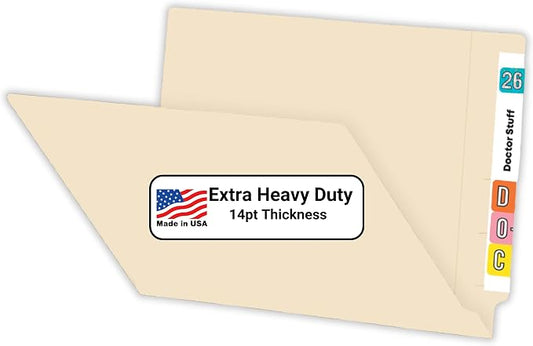 Manila File Folders, Doctor Stuff, Letter Size Reinforced End Tab Folder, 14 pt Stock, Box of 50