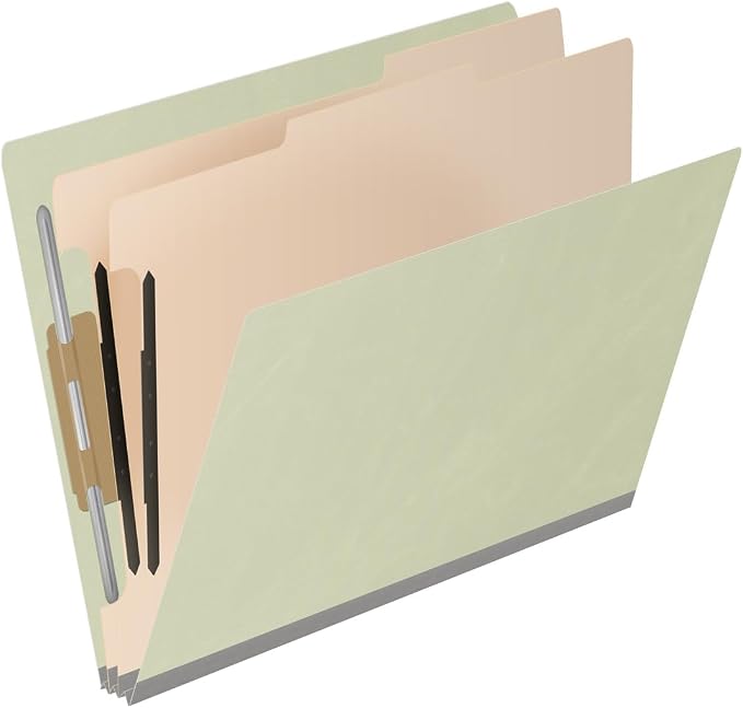 25 Pt. Pressboard Classification Folders, Full Cut End Tab, Letter Size, 2 Dividers, Light Green (Box of 10)