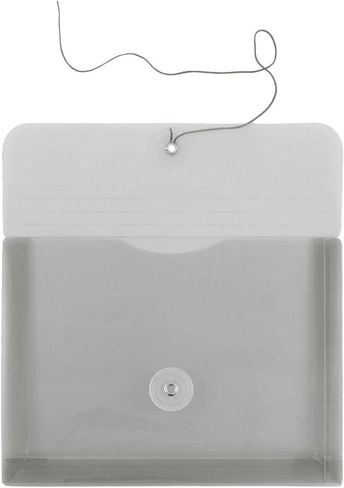 JAM PAPER Plastic Envelopes with Button & String Tie Closure - Index Size - 5 1/2 x 7 1/2 - Smoke Gray - 12/Pack