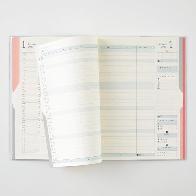 Midori Double Schedule Notebook, 2026, B6, Monthly Limited Edition, Bookmark Included, Money, Pink 22385006 (Starts on October 2025)