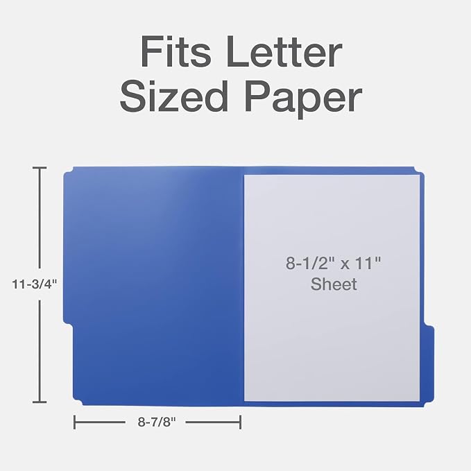 Oxford Poly File Folders, 6 Pack of Plastic File Folders, 1/3 Cut Tabs, for Letter Size Papers, Blue, Red, Orange, Light Blue, Green, Black (52004)